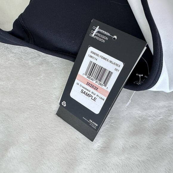 Under Armour Sports Bra Lot Women 2X Cross Back Mid Print Black Pink Compression - Picture 8 of 10